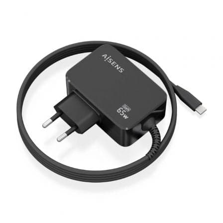 Cargador de Pared GaN Aisens ASCH-1PD65WL033-BK/ 1xUSB Tipo-C + Cable 1.8m/ 65W