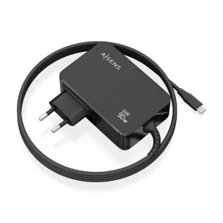 Cargador de Pared GaN Aisens ASCH-1PD90WL034-BK/ 1xUSB Tipo-C + Cable 1.8m/ 90W