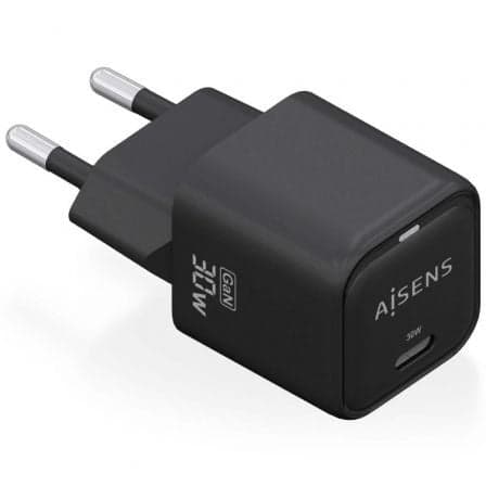 Cargador de Pared GaN Aisens ASCH-30W1P019-BK/ 1xUSB Tipo-C/ 30W
