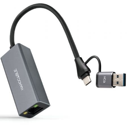 Adaptador USB Macho + USB Tipo-C Macho - RJ45 Nanocable 10.03.0411/ 1000Mbps