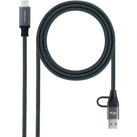 Cable USB 3.2 Tipo-C Nanocable 10.01.4113-COMB/ USB Tipo-C Macho + USB Macho - USB Tipo-C Macho/ Hasta 100W/ 20Gbps/ 3m/ Gris y Negro