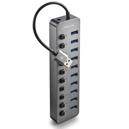 Hub USB NGS IHUB10/ 10xUSB 3.0/ Gris
