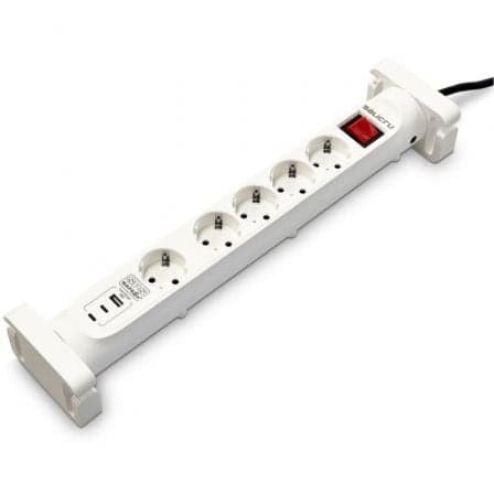 Regleta con interruptor Salicru SAFE 5S+/ 4 Tomas de corriente/ 1 Master/ 2 USB Tipo-C/ 1 USB/ Cable 1.4m/ Blanca