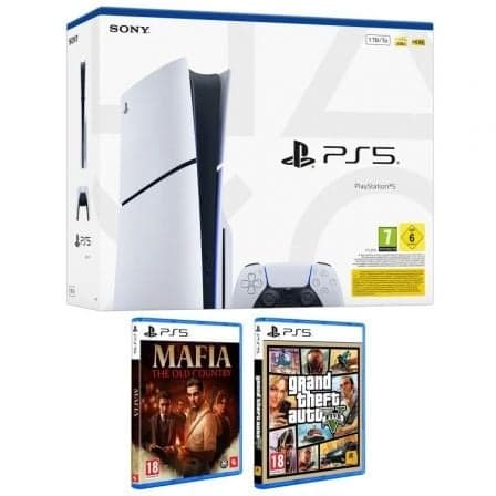 Consola Sony Playstation 5 - PS5 Slim Estándar 1TB/ Incluye Mando Dual Sense y Juego GTA V + Mafia: The Old Country/ Chassis E
