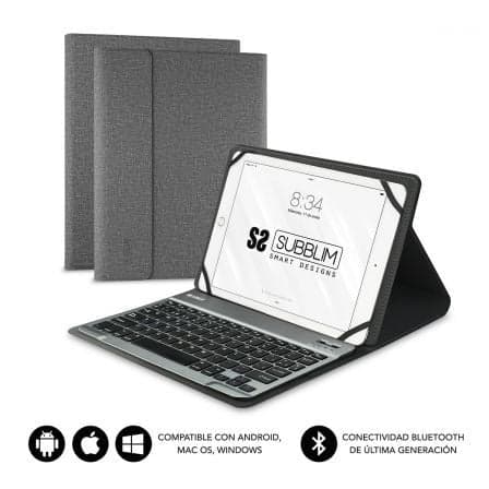 Funda con Teclado Subblim Keytab Pro Bluetooth para Tablets de 9.6"-10.8"/ Gris