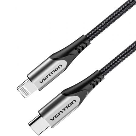 Cable USB 2.0 Tipo-C Lightning Vention TACHH/ USB Tipo-C Macho - Lightning Macho/ 480Mbps/ 2m/ Gris y Negro