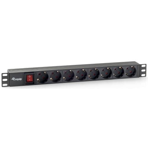 Equip - Regleta Alimentación Aluminio - Para Rack 19" 1U - 8 Tomas Schuko- 2USB - Con interruptor - Max 4000W - Protec. Sobretensión - Cable 2m - Negro
