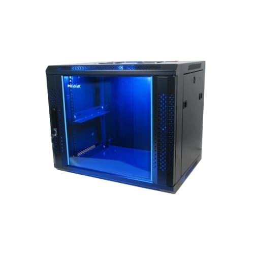 Armario rack mural 19" PHASAK 12U 600x600 negro + Ventilacion/Luz azul
