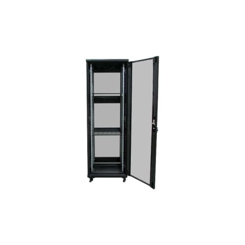 Armario rack suelo 19" PHASAK-PRO 32U 600x600 negro, 2 bandejas fijas+Ventilación X4-12" + Regleta X6 - Montado (INCLUYE MONTAJE Y PORTES)