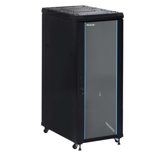 Armario rack suelo 19" PHASAK-PRO 37U 600x600 negro, 2 bandejas fijas+Ventilación X4-12" + Regleta X6