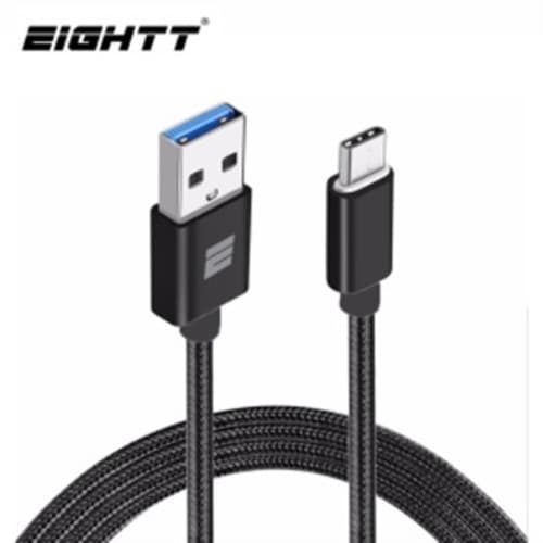 Eightt - Cable USB 3.0 a Type C - 1.0m - Trenzado de Nylon - Color Negro