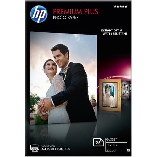 HP Papel foto premium glossy 100 x 150 mm 300 grs 25 hojas/paq. CR677A (Premium Plus)