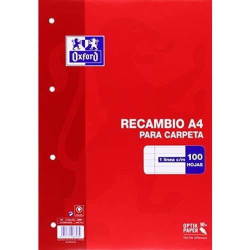 OXFORD RECAMBIO 100 HOJAS SUELTAS MICROPERFORADAS 1 LÍNEA CON MARGEN A4