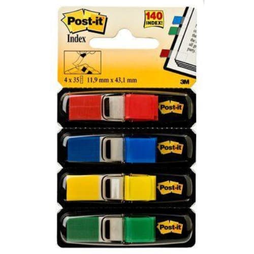 POST-IT INDEX ROJO, AZUL,AMARILLO, VERDE - 4 DISPENSADORES STD 4X35