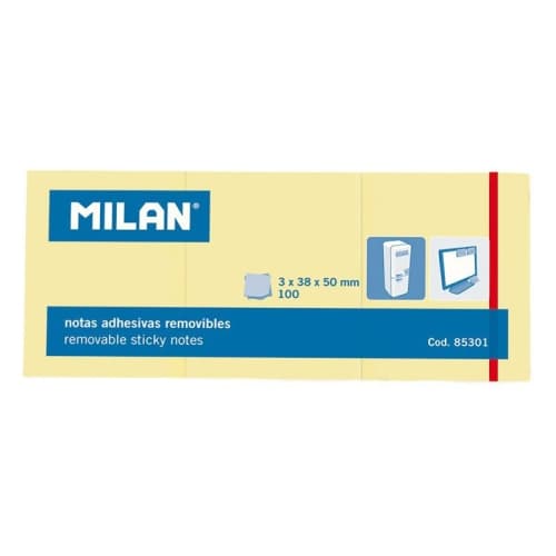 MILAN 3 BLOCS NOTAS ADHESIVAS 3X100 HOJAS 38X50MM AMARILLO