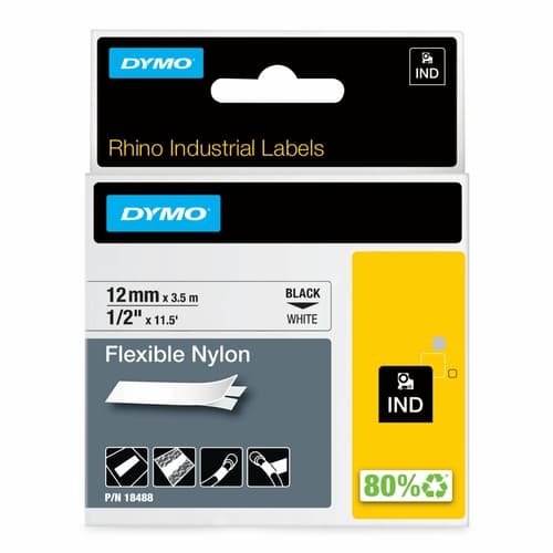DYMO RHINO CINTA DE ETIQUETAS INDUSTRIAL ADHESIVA ID1-12, NEGRO SOBRE BLANCO DE 12MMX3,5M, NYLON FLEXIBLE (S0718100)