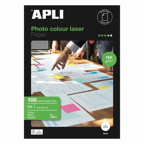APLI papel glossy láser color 160g 100A4 doble cara
