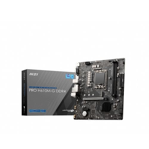 Placa base 1700 microATX MSI Pro H610M-G DDR4 - 2xDDR4 (hasta 64 GB 3200 Mhz OC) - 4xSATA - 1xM.2 - USB 2.0 (4/2) - USB 3.2 (2/2) - VGA - HDMI - DP