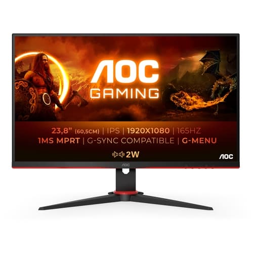 AOC - Monitor LED Gaming 24G2SPU/BK - 23.8" 1920 x 1080 Full HD (1080p) - 165 Hz - IPS - 4 ms - HDMI, VGA, DP - Altavoces - Negro/Rojo