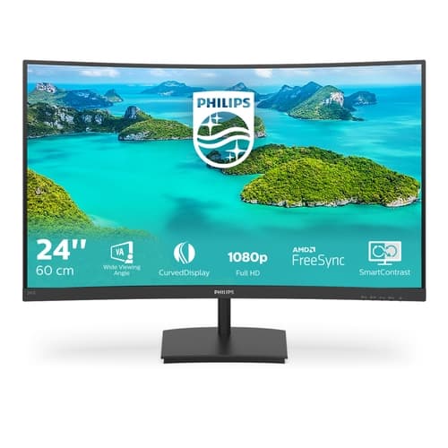 Philips - Monitor LED 241E1SCA - 24" Full HD - Pantalla curva LED - 4 ms - 75 Hz - HDMI, VGA - Negro