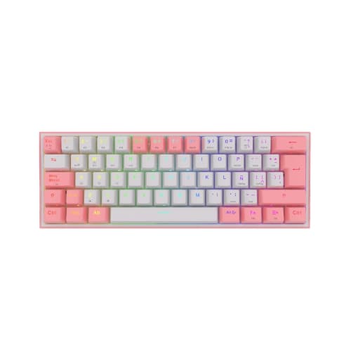 Redragon - FIZZ PRO Teclado Mecanico Gaming Inalámbrico RGB Español LA Blanco/Rosa