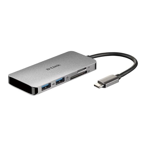 D-Link DUB-M610 - Hub USB-C - 1 x HDMI 4K - 2 x USB 3.0 - 1 x USB-C Thunderbolt con alimentación Power Delivery de hasta 60W - Lector tarjetas