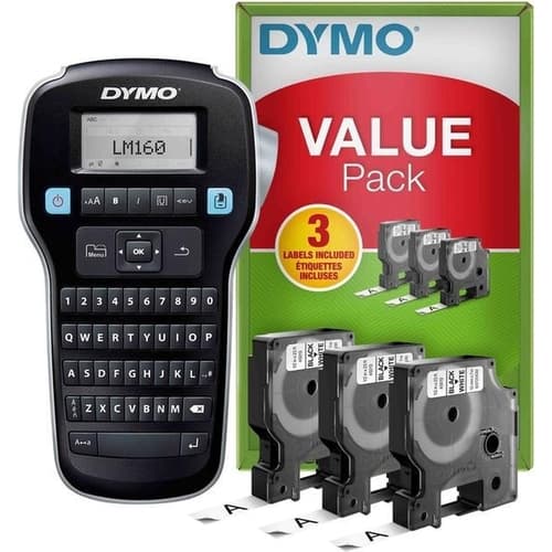 DYMO Rotuladora LABEL MANAGER 160 kit Etiquetadora + 3 rollos de cinta de etiquetas D13 cartuchos de etiquetas D (2181011)