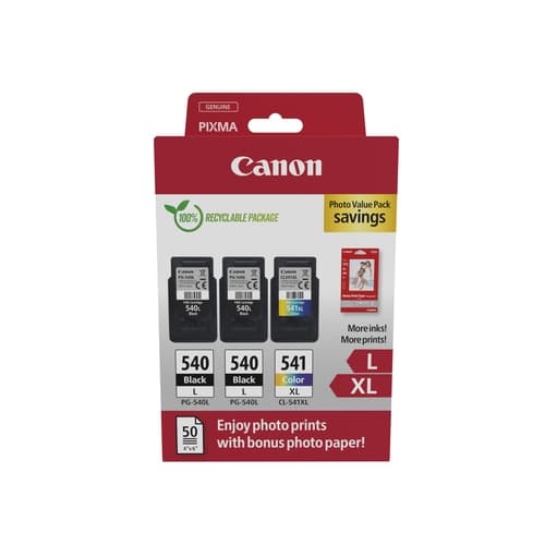 Canon PG-540L/CL-541XL Multipack de 3 Cartuchos de Tinta Originales + 50 Hojas de Papel Fotografico - 5224B015