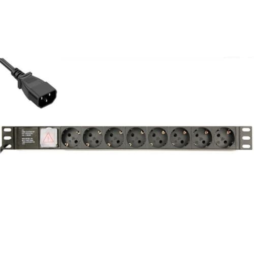 Regleta 19" 8 tomas Schuko, conector IEC C14 (SFO Macho), 3680W 16A 3m Negra, 1U