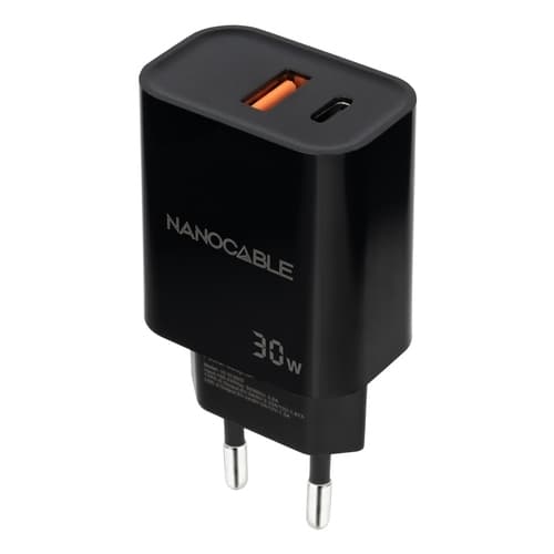 CARGADOR USB-C/PD + USB-A/QC 30W NEGRO