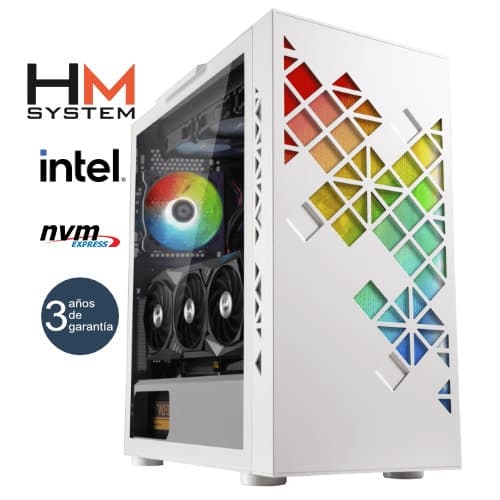 HM System Intel Tracery C2 Gaming - Torre RGB - Intel Core i7-12700KF - 32GB (Dual Channel) - 1TB M.2 NVMe - RTX 5060 ti 8GB - 650 W 80+ Bronze - Blanca - 3 años garantía - 30 días DOA