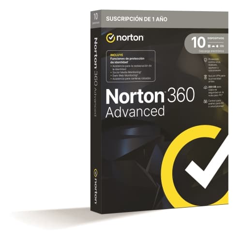 Norton 360 Advanced PWM 200GB ES - 1 usuario - 10 dispositivos - 12 meses - Caja