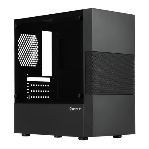 UnykaCH Aero C25 - Caja microATX - 2 x USB 3.0 - 1 x USB 2.0 - HD Audio - Fuente 500W - 371x205x392 - Frontal mesh central - Lateral cristal templado - Negra