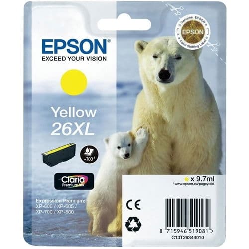 EPSON CARTUCHO AMARILLO T26XL 700 PÁGINAS BLISTER SIN ALARMA XP/600/605/700/800