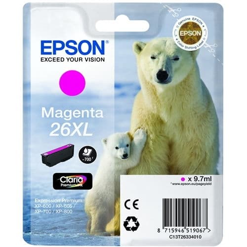 EPSON CARTUCHO MAGENTA T26XL 700 PÁGINAS BLISTER SIN ALARMA XP/600/605/700/800