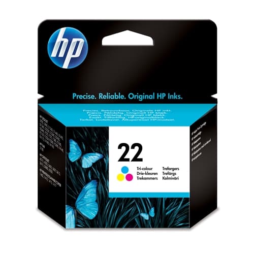HP CARTUCHO TRICOLOR Nº22 5ML 165 PAG. DESKJET/350/380/2180/2460/3910/3920/3940/4100/4180 DESKJET D/1311/1320/1330/1341/1360/1368/1430/1461/2360/2400 DESKJET F/300/370 PSC SERIES/1400 OFFICEJET/4315