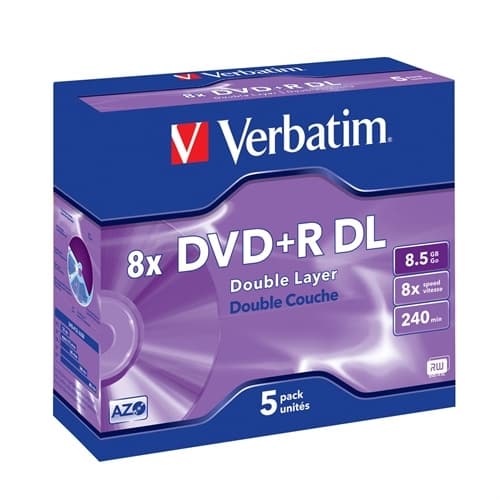 VERBATIM DVD+R DOBLE CAPA 8.5GB 8X PACK 5 ADVANCED AZO