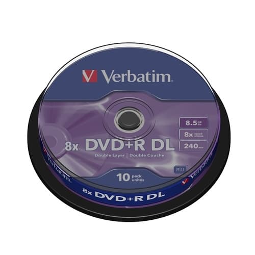 VERBATIM DVD+R DOBLE CAPA 8.5GB 8X BOBINA 10 ADVANCED AZO