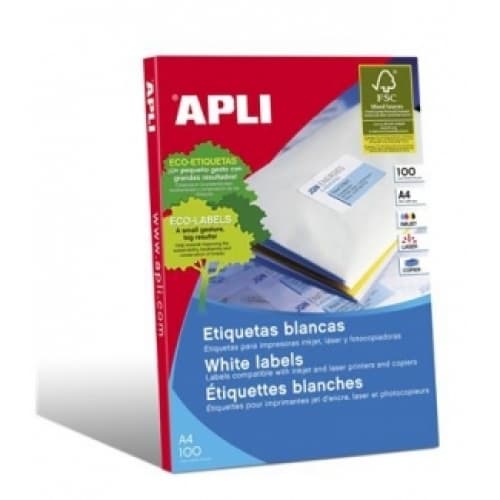 ETIQUETAS APLI 01274 105X37 POLIV. 100A4-1.600UD.