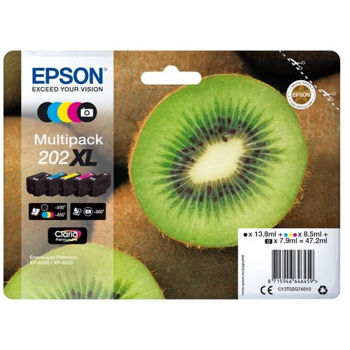 EPSON MULTIPACK 5 COLORES 202XL CALARIA PREMIUM INK KIWI WORKFORCE SX EPSON