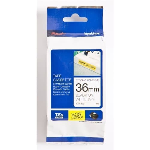 Brother Cinta laminada negro sobre blanco (Superadhesiva) 36mm TZS261