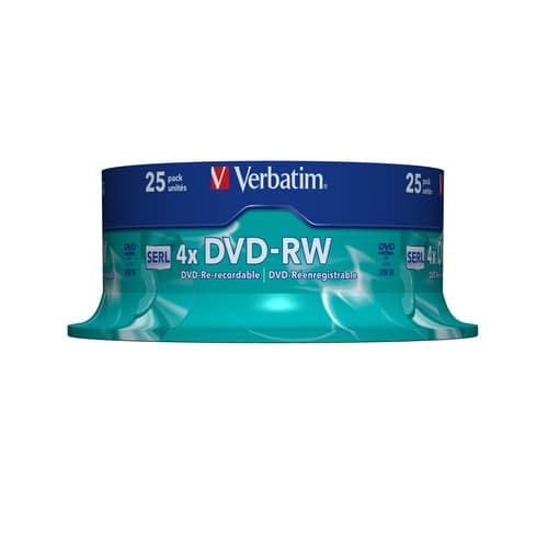 VERBATIM DVD-RW, 4.7GB, 4X, 25 PACK SPINDLE, SUPERFICIE MATT SILVER REGRABABLE