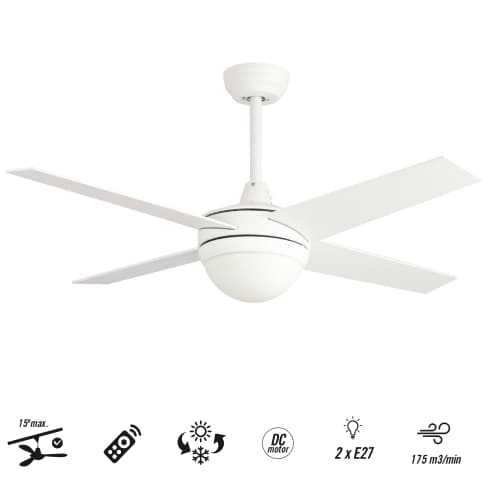 Ventilador Autan - Techo - 1170 mm - Altura graduable - Mando a distancia - 3 velocidades - Motor DC - Luz LED integrada