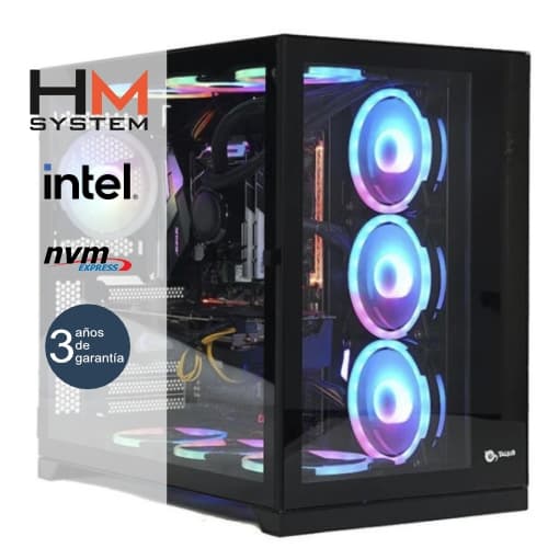 HM System Intel Zeus C1 Gaming - Torre RGB - Intel Core i9-14900KF - 32GB (Dual Channel) - 1TB M.2 NVMe - RTX 4070 12GB - 800 W 80+ Bronze - NOODD - 3 años garantía - 30 días DOA