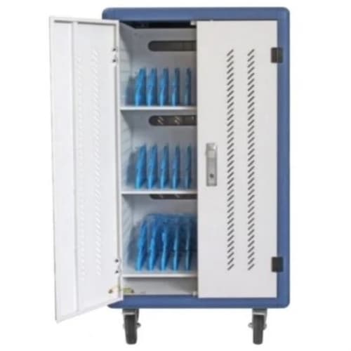 Phasak PHT 3530 - Armario carrito de carga - Cierre de seguridad con cerradura - Para portátiles y tabletas - 30 compartimentos - Con ruedas - Gestión de cables - 6 regletas - 1110x700x640