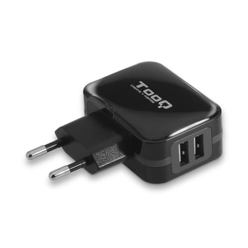 TooQ - Cargador de pared USB TQWC-1S02 - 2 Tomas - 3,4A (total) - 5V -17W - Control AI-TECH - color NEGRO - Cargador Smartphones, tablets, GPS, consolas, MP3, etc