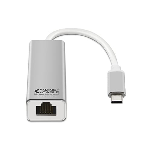 Nanocable - Tarjeta de red Ethernet Gigabit 10/100/1000 - Conexión USB-C/M a RJ45/H - 15CM - Blanco