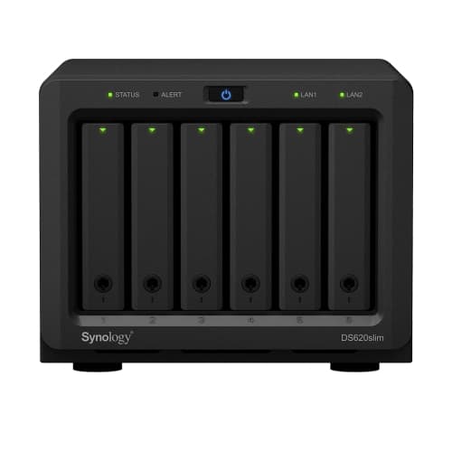 Synology DS620slim - NAS 6 bahías 2.5" SATA - Intel Celeron J3355 dual-core - 2GB DDR4 SODIMM (hasta 6GB) - 2 x Gigabit Ethernet - 2 x USB 3.2