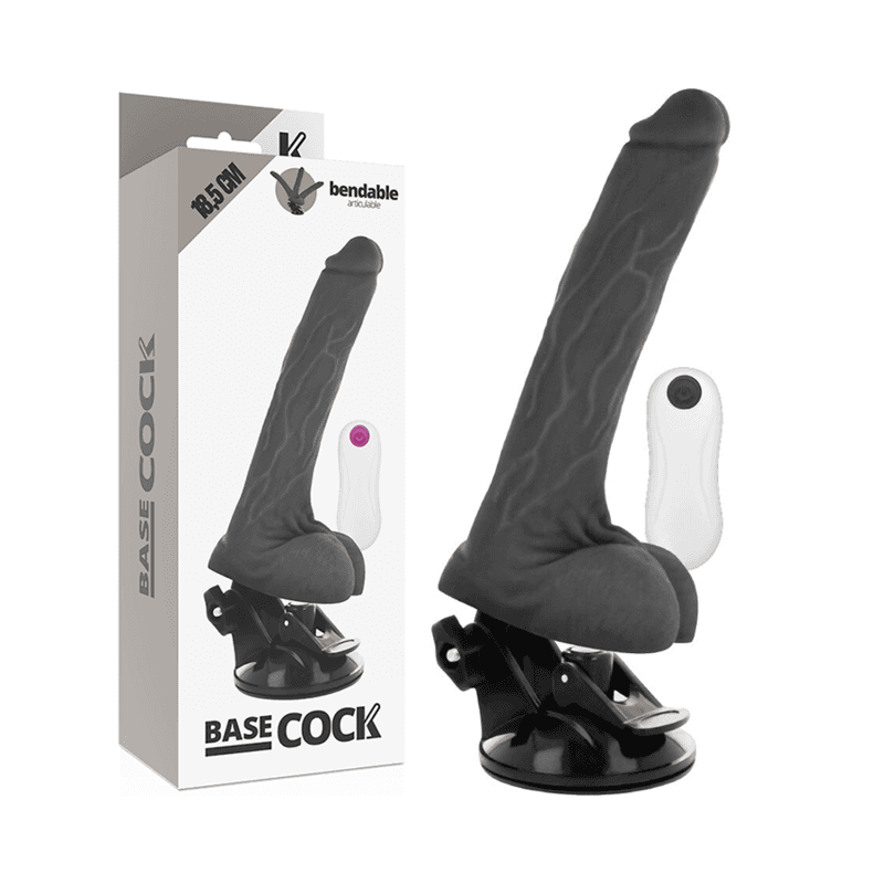 BASECOCK - VIBRADOR REALÍSTICO ARTICULABLE CONTROL REMOTO NEGRO 18.5 CM -O- 4 CM