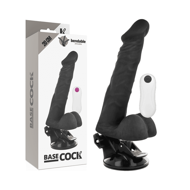 BASECOCK - VIBRADOR REALÍSTICO ARTICULABLE CONTROL REMOTO NEGRO 20 CM -O- 4.5 CM